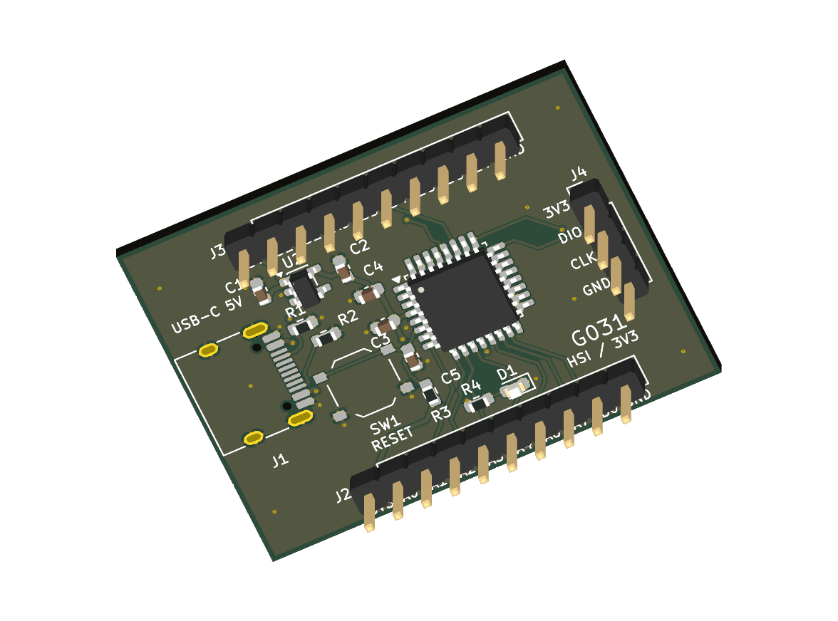 KiCad top view of stm32g031 mini generated by GPT-6.1 Sol. Did not pass all checks.
