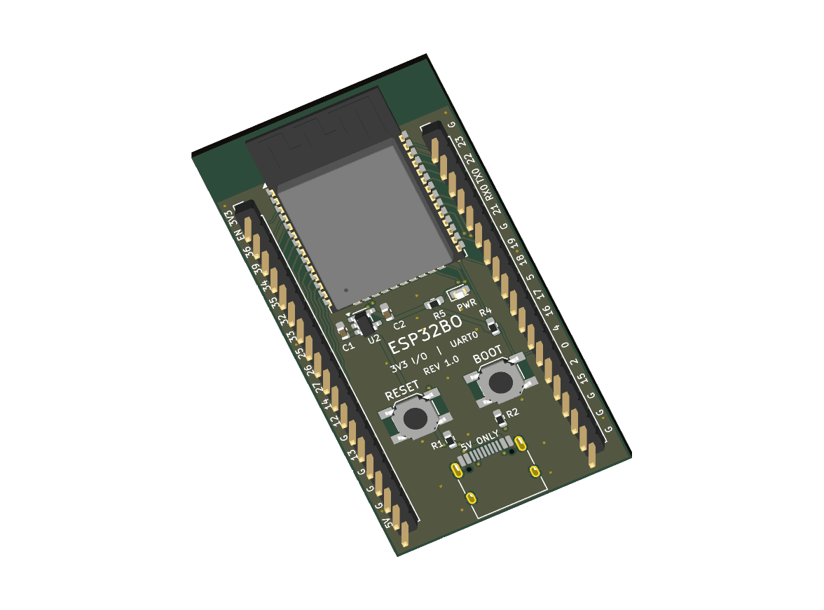 KiCad top view of esp32 wroom breakout generated by GPT-6 Astra. Did not pass all checks.