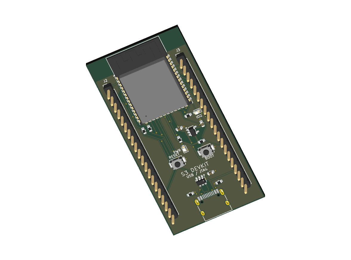 KiCad top view of esp32s3 devkit generated by GPT-6 Astra. Passed recorded checks.