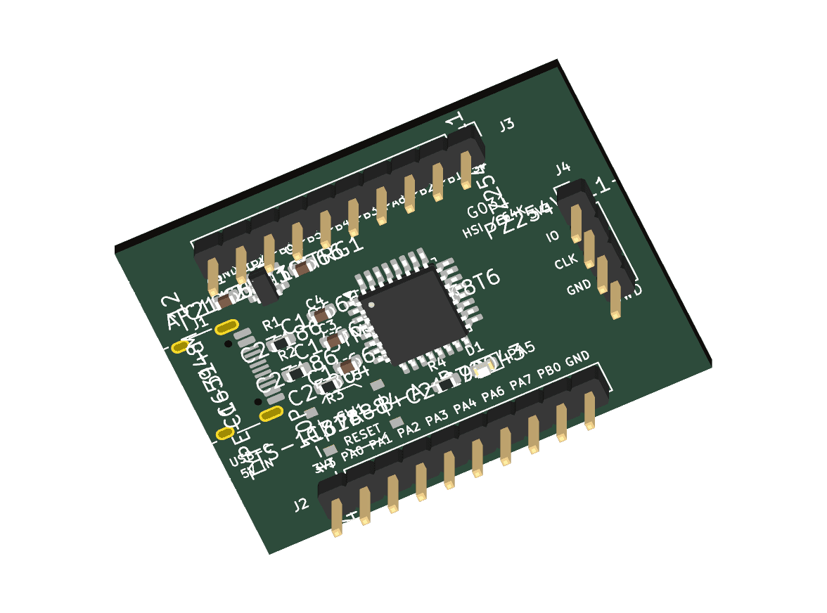 KiCad top view of stm32g031 mini generated by GPT-6 Astra. Did not pass all checks.