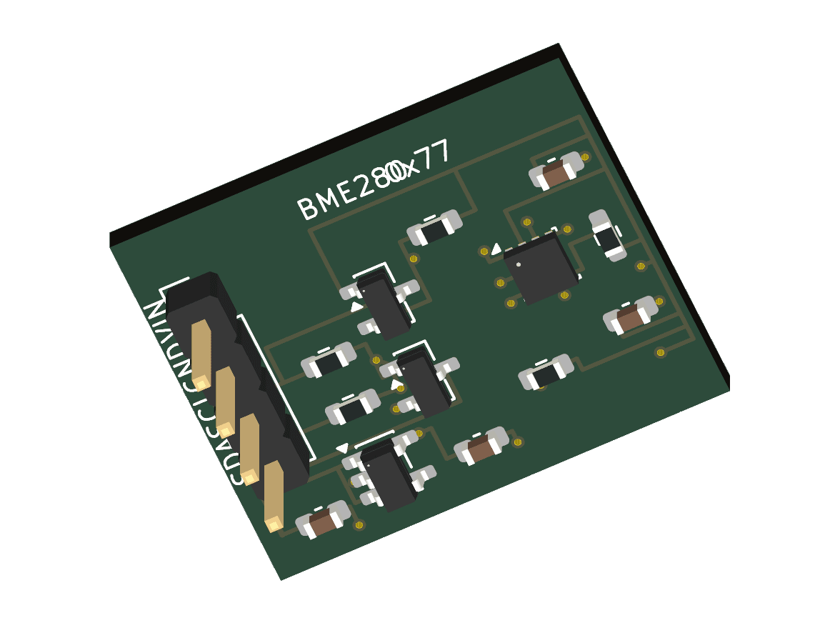 KiCad top view of bme280 breakout generated by GPT-6 Luna. Did not pass all checks.