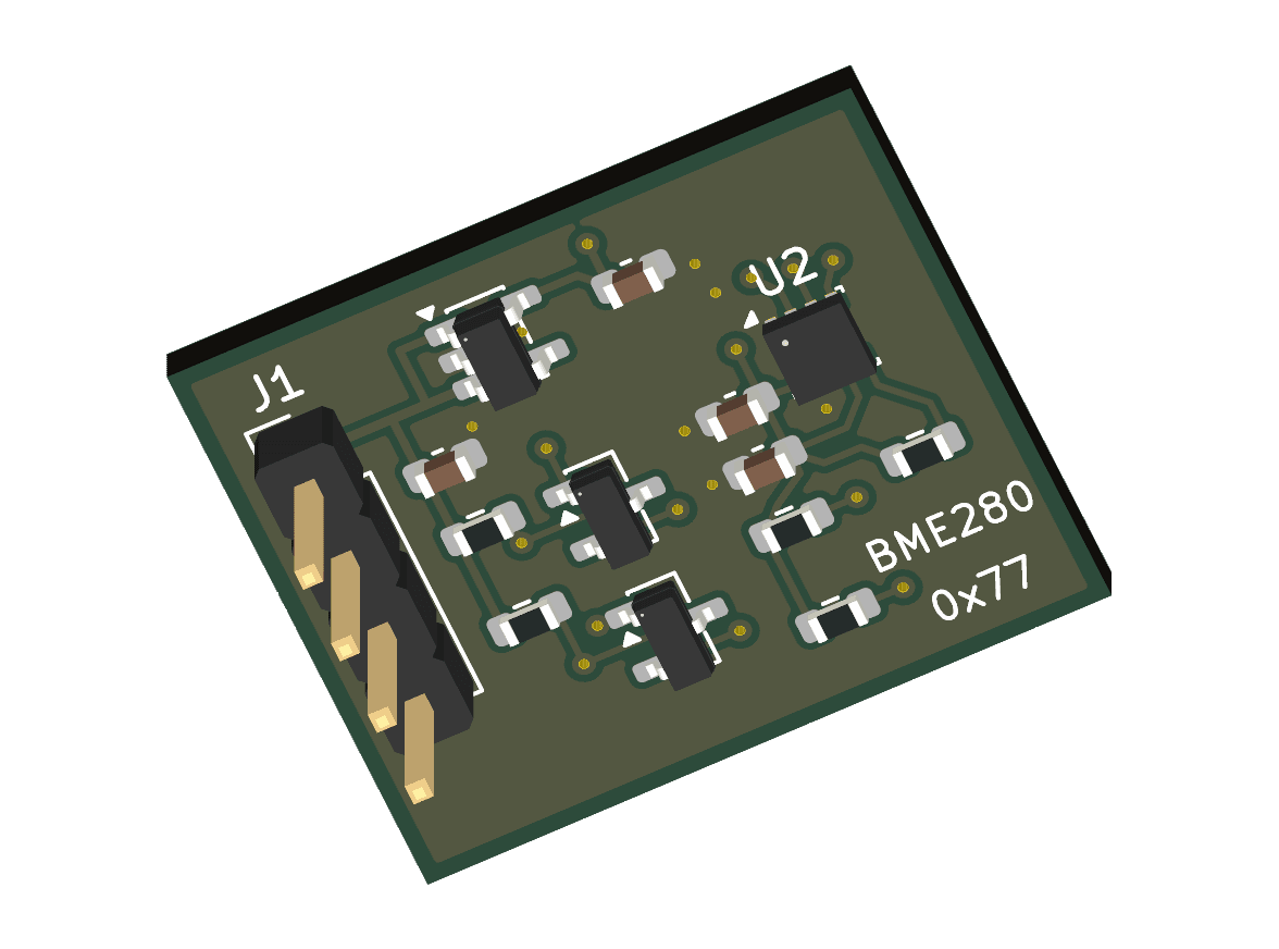 KiCad top view of bme280 breakout generated by GPT-6 Sol. Passed recorded checks.