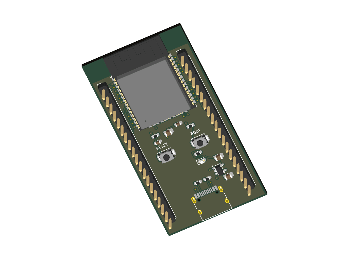 KiCad top view of esp32 wroom breakout generated by GPT-6 Sol. Passed recorded checks.