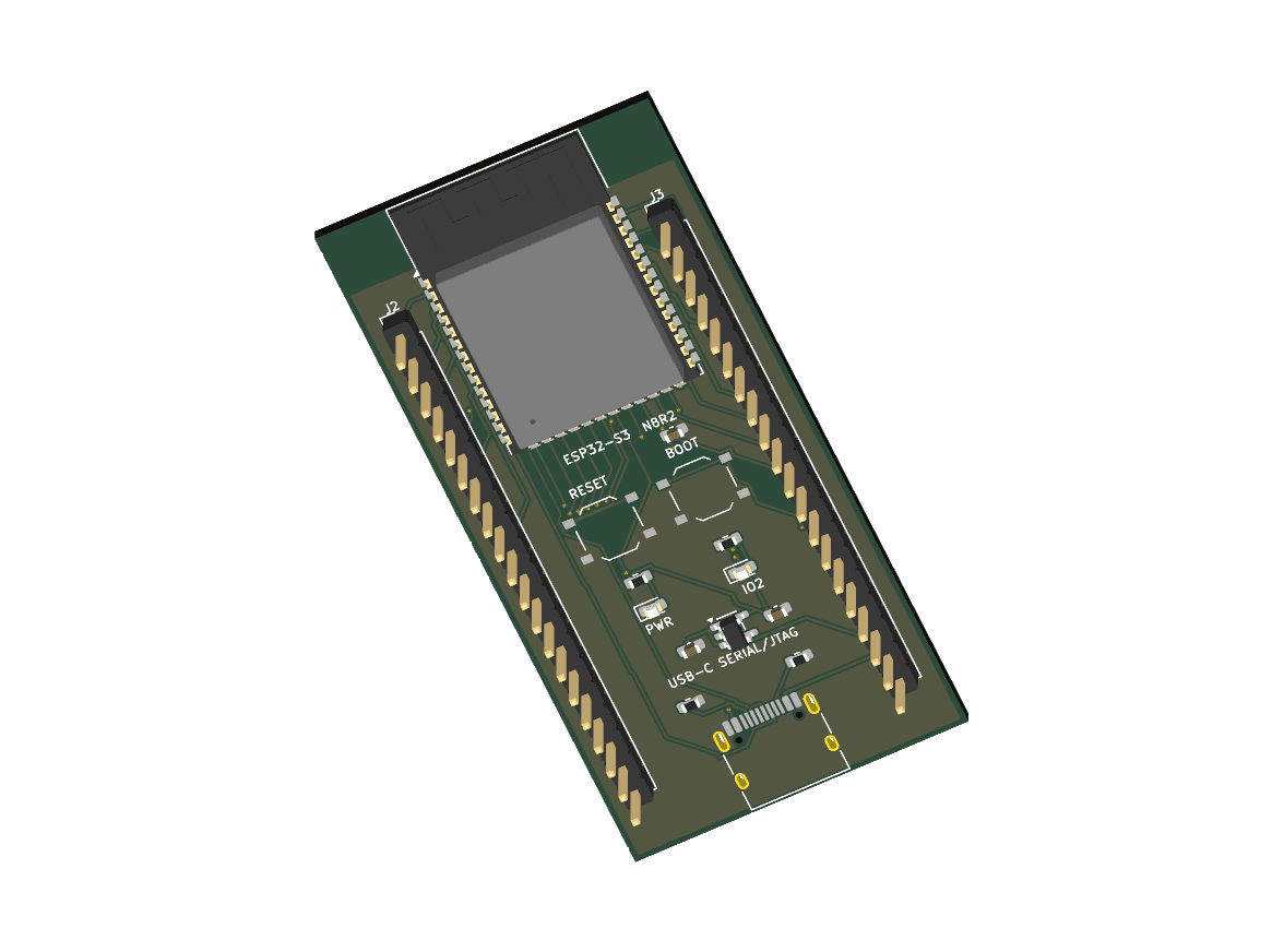 KiCad top view of esp32s3 devkit generated by GPT-6 Sol. Did not pass all checks.